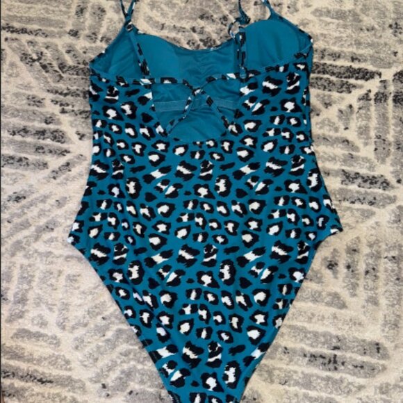 Blue Leopard Animal Print Women's One Piece Swimsuit Cheeky Full Coverage L - Picture 4 of 10